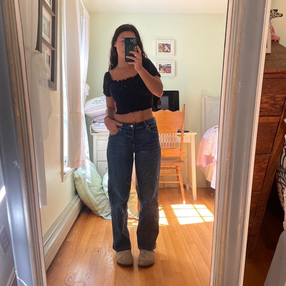 Black princess sleeve square neck top